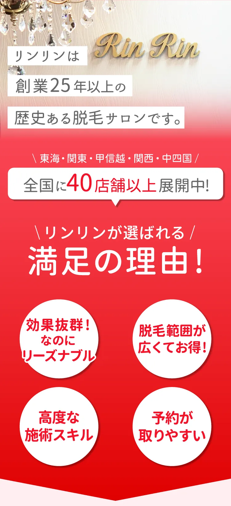 リンリンは創業25年以上の歴史ある脱毛サロンです。