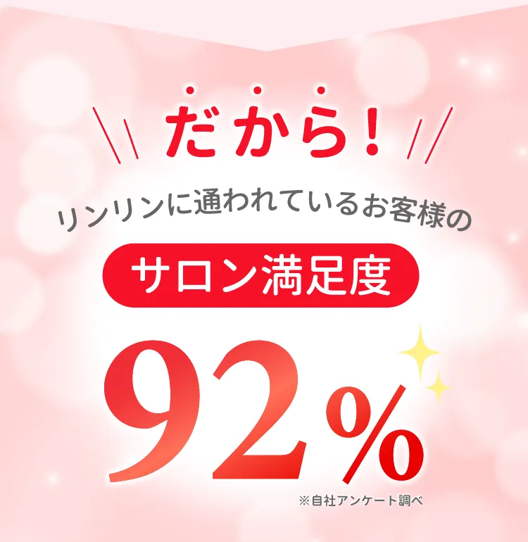 だから!リンリンに通われているお客様のサロン満足度92%